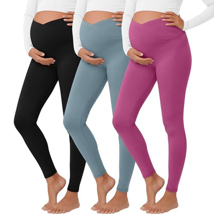3 Pack Women's Maternity Leggings Pregnancy Pant - color: Black, Blue, Peach Pink, size: XX-Large