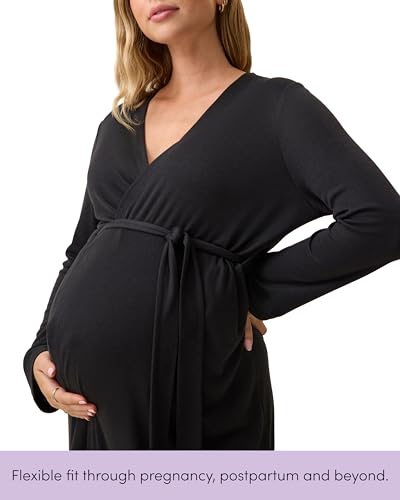 Kindred Bravely Essentials Ribbed Maternity Nursing Robe for Breastfeeding - color: Black, size: 1X
