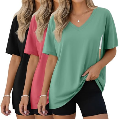 3 Pack Women's Oversize Nursing Shirts - color: Light Green, Brick Red, Black, size: XX-Large