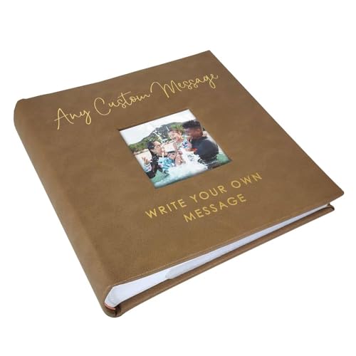 Small Personalized Custom Message Photo Album Brown Leatherette Holds 100 Photos Custom Gift - color: Any Custom Message, size: Brown - Small