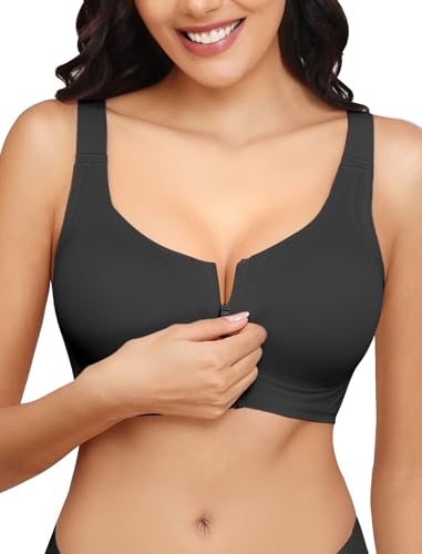 Zip Front Bra for Women Post Surgery, Mastectomy Recovery Bra | Front Closure Wireless Full Coverage - color: Black, size: XX-Large