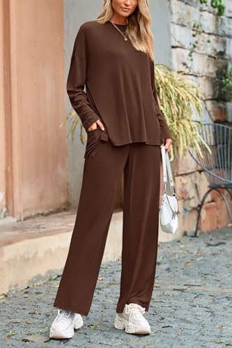 PRETTYGARDEN Matching Sets Women Clothing 2 Piece Loungewear - color: Light Coffee, size: X-Large