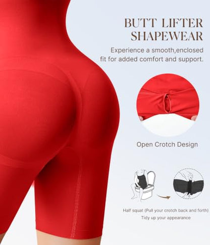 BRABIC Bodysuits for Women Seamless Shapewear Tummy Control Body Shaper - color: Red, size: Medium