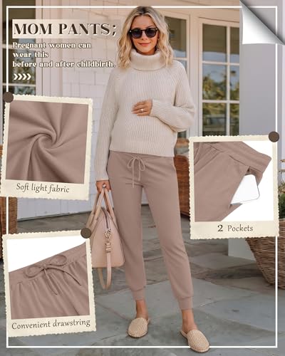 3 Pack Women Maternity Pants Pregnancy Lounge Jogger - color: Black, Light Gray, Khaki, size: Medium