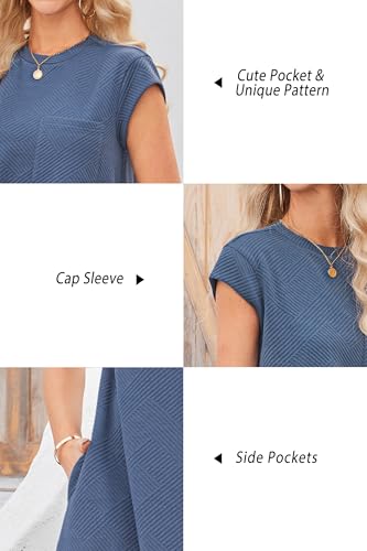 OUGES Women's Summer Casual Cap Sleeve Mini Maternity Dress with Pockets - color: Grey Blue, size: XX-Large