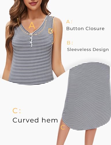 LazyCozy Women's Bamboo Viscose Cooling Nightgown for Hot Flashes - color: Navy Stripe, size: Medium