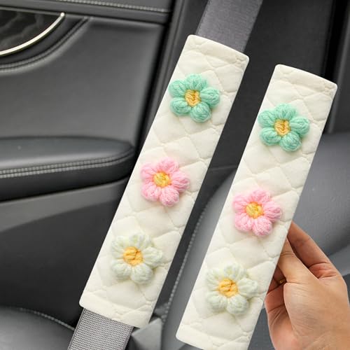 Amooca 2 Pack Seat Belt Covers Soft Shoulder Pad for Cars & Backpack - color: Green Pink White Flower
