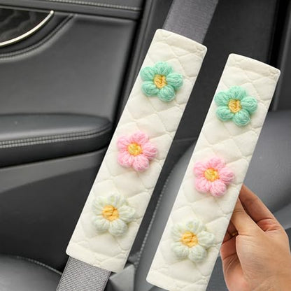 Amooca 2 Pack Seat Belt Covers Soft Shoulder Pad for Cars & Backpack - color: Green Pink White Flower