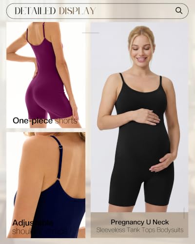 3 Pack Women's Maternity Jumpsuit Shorts - color: Fuchsia, Navy, Black, size: Large