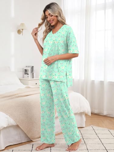 Aodemo Lounge Sets for Women 2 Piece Pjs Fall Pajamas Postpartum Outfits - color: Butterfly-green, size: X-Large