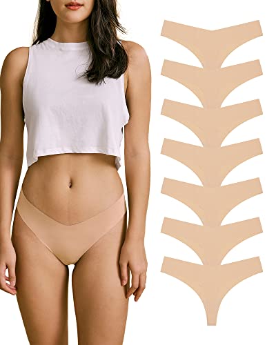 SHARICCA Women No Show Seamless Underwear Thong Invisible Soft Panties Multi Pack - color: (7 Pack) 7 Beige, size: X-Small