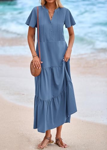 KIRUNDO Summer Maxi Dresses for Women with Pockets 2026 - color: Blue, size: Small