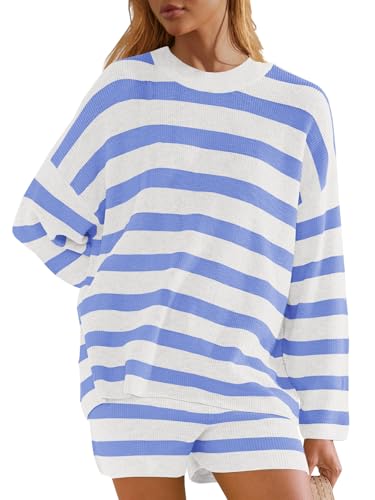Panadila Womens Striped Lounge Set 2 Piece Pajama Sets - color: Light Blue Combo, size: Medium