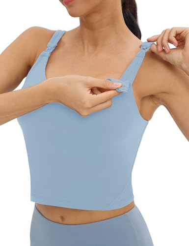 Foucome Nursing Tank Tops Longline Breastfeeding Workout Tops - color: Light Blue, size: X-Large