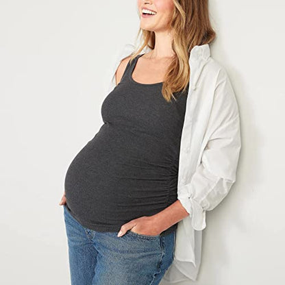 Liu & Qu 3 Pack Maternity Tank Tops, Ribbed Stretch, Ruched Side - color: Black Jack/Dark Heathered Gray/Heathered Gray, size: Medium