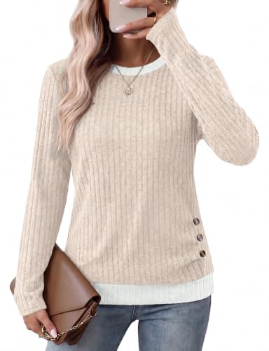 Sampeel Long Sleeve Shirts for Women Lightweight Sweaters Fall Tops - color: Apricot, size: Small