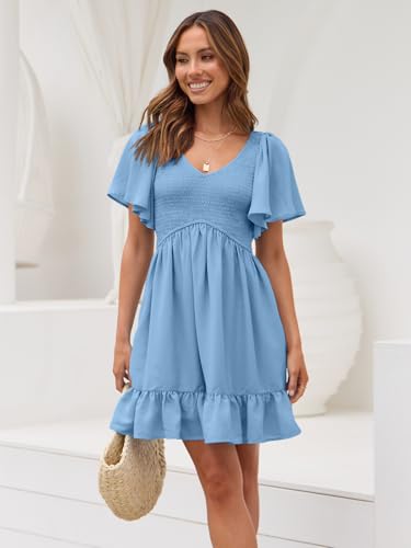 LILLUSORY Womens Flowy Casual Mini Dresses 2026 Summer Graduation Dress - color: Light Blue, size: Medium