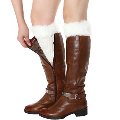 Womens Fur Trim Boot Cuff Top Cover Leg Warmers - color: White