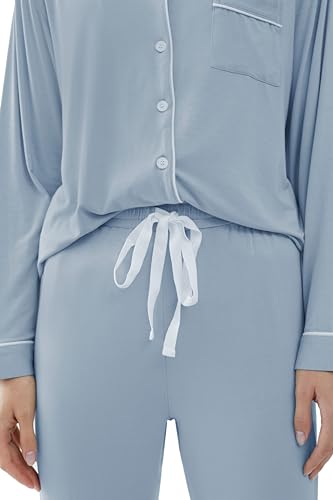 Cherrydew Women's Bamboo Viscose Cooling Long Sleeve Button Up Pajama Set - color: Dusty Blue, size: Small