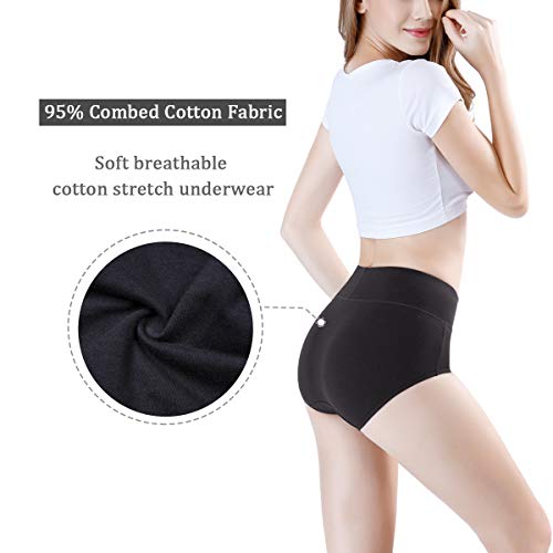 wirarpa Women's Cotton Underwear High Waisted Ladies Panties Full Coverage Briefs 4 Pack (Regular & Plus Size) - color: Black - Set 3, size: Small