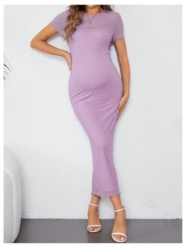 OYOANGLE Women's Maternity Sheer Short Sleeve Bodycon Dresses - color: Purple, size: Medium