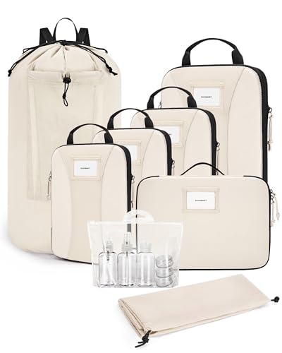 BAGSMART Compression Packing Cubes, Lightweight Travel Essentials - color: Light Beige, size: 8 Set