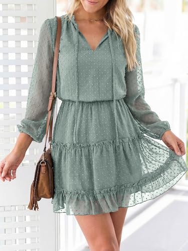 BTFBM Long Sleeve Dress for Women Fall 2026 - color: Dot Green, size: Medium