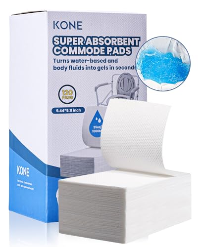 KONE 120 Count Super Absorbent Commode Pads, Disposable Toilet Pads for Adults Toilet Chair, Portable Potty, Commode Liners, Make Caregiving Easier - size: 1 Count (Pack of 120)