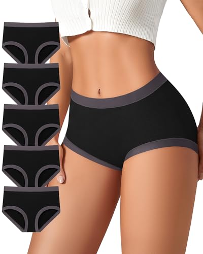 ASIMOON Women's Cotton Underwear Mid Waisted Ladies Panties Soft Breathable Full Coverage Briefs 5 Pack - color: Black, 5pack, size: Medium