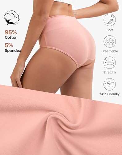 INNERSY Women's Cotton Underwear High Waist Ladies Briefs Full Coverage Panties 4-Pack - color: Macaron, size: X-Large