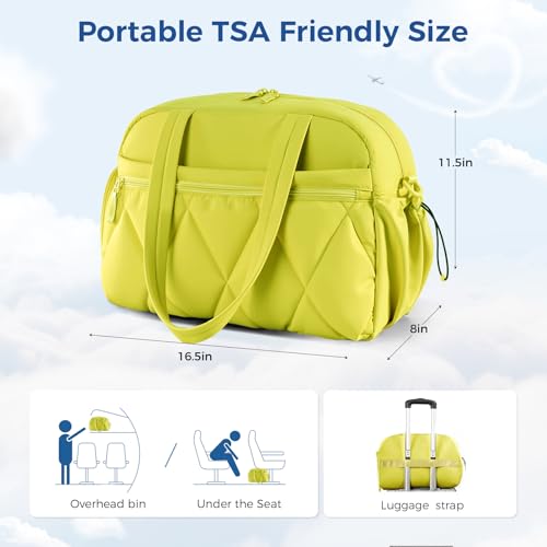Women's Duffle Gym Bag, Carry-On Shoe Compartment for Weekender Overnight - color: Neon Lime, size: Medium