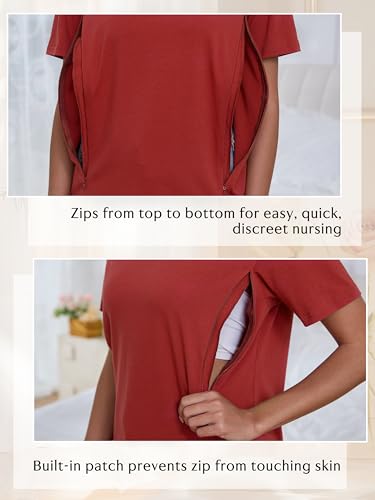 Ecavus 3 Pack Nursing Shirts for Breastfeeding, Hidden Zippers Nursing Tops - color: Black/Heather Green/Red Wood, size: Medium