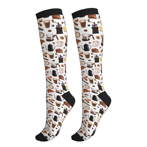 bassyil Compression Socks for Women & Men Circulation 15-20 mmHg Knee High Best Support for Nurses Travel Running Athletic - color: Coffee Dessert