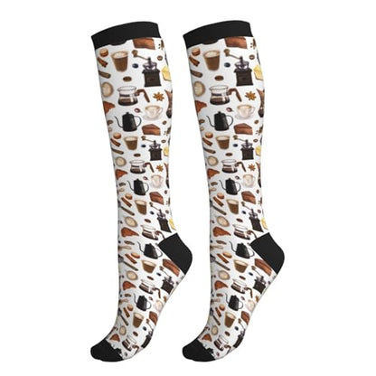 bassyil Compression Socks for Women & Men Circulation 15-20 mmHg Knee High Best Support for Nurses Travel Running Athletic - color: Coffee Dessert