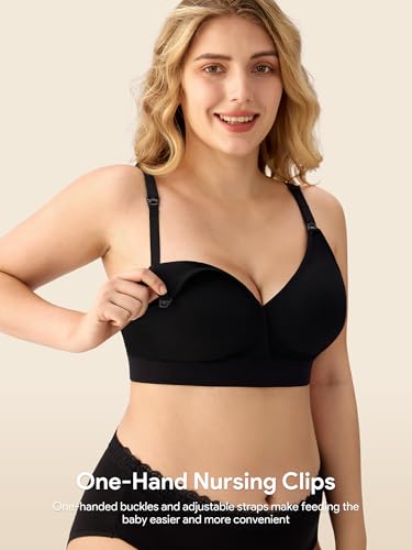 HBselect Nursing Bras for Breastfeeding, Seamless Maternity Bra Wireless - color: C: 5 Pack(black*2/Grey/Pink/Purple), size: Medium
