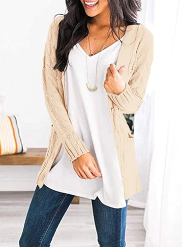 PRETTYGARDEN Women's Cable Knit Cardigan Sweaters Fall - color: Beige, size: X-Large