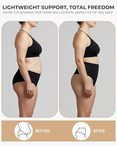 Seamless High Waisted Tummy Control Shapewear Thong - color: Nude, size: X-Large