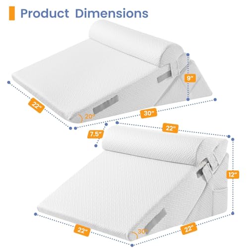 Sasttie Adjustable Wedge Pillow Set for After Surgery, White - color: White, size: Adjustable 9&12 Inch + 1 Head Pillow