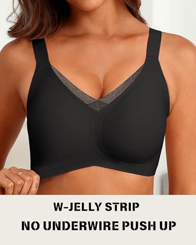 SHIJIALI Jelly Bras Wireless Push Up Invisible Under Tees - color: A01 Black, size: X-Large