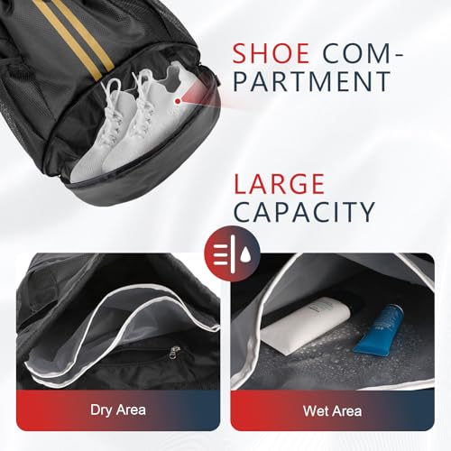 PinCute Gym Bag Drawstring Backpack for Sports, Swim, Workout, Black Gold - color: Black Gold
