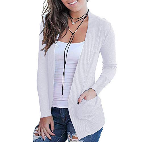 VOIANLIMO Women's Open Front Long Sleeve Cardigan with Pockets - color: 3-white, size: Small