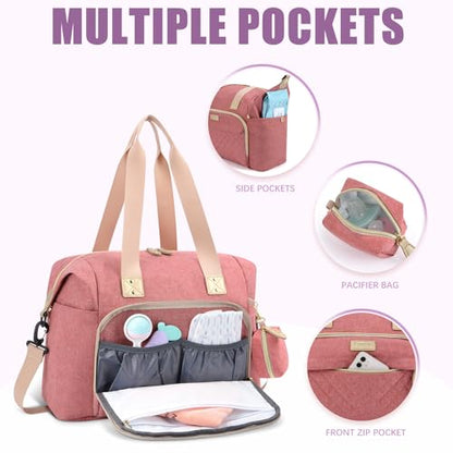 Tuwubi Diaper Bag Tote,Baby Diaper Bag with Pacifier Case - color: Pink, size: Large