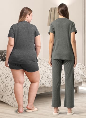 Rnxrbb 3 Piece Postpartum Nursing Pajamas Set Maternity Breastfeeding Pjs - color: Deep Gray, size: Small