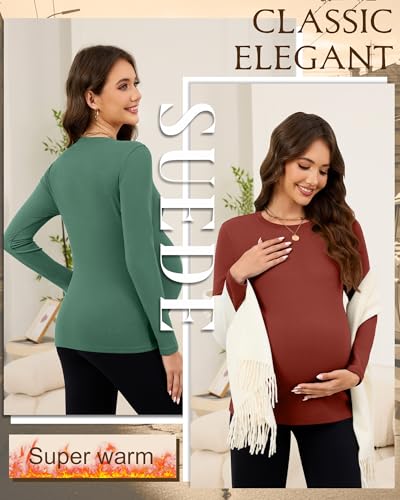 3 Pack Women's Thermal Maternity Shirts - color: Brick Red, Emerald, Black, size: Large