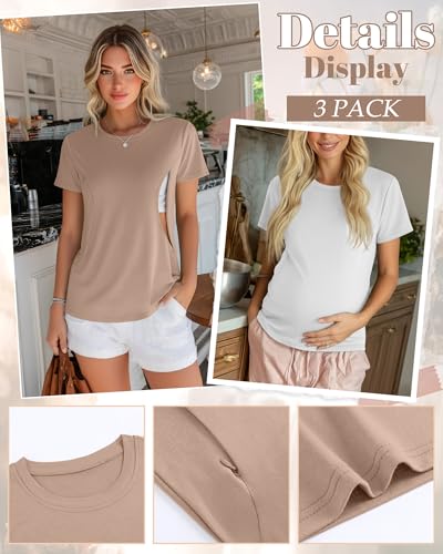 Oakgarden 4 Pack Nursing Breastfeeding Shirts - color: Khaki, White, Light Gray, Black, size: Large