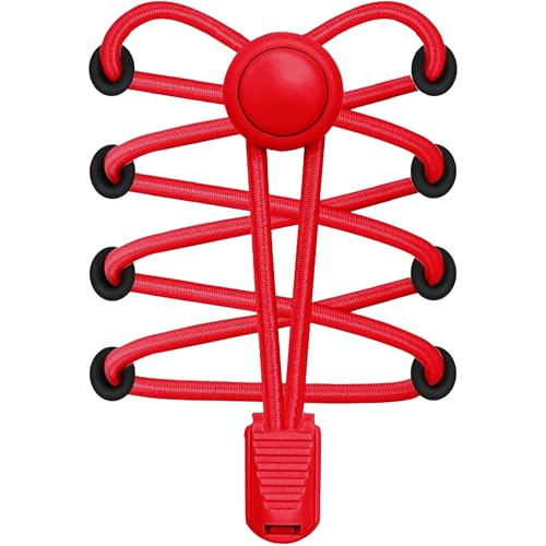 Bread Tie-Free Round Shoelaces with Clips – Cut to Size Elastic No Tie Laces for Sneakers & Running Shoes (One Size) - color: Red
