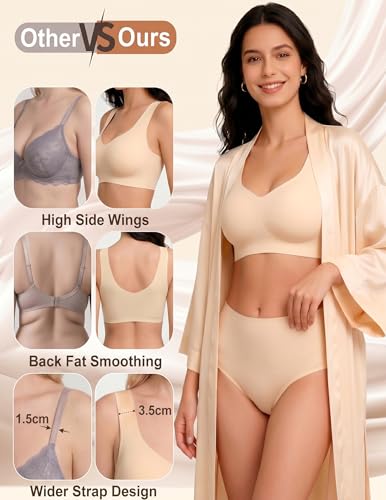 Wireless Pullover Sleep Bras for Women Seamless No Underwire T Shirt Bra - color: Nude, size: Large