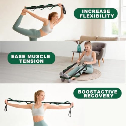 Acozycoo Stretching Strap with Loops for Physical Therapy,Knee,Calf,Back - color: Black, size: Length: 75 Inch, Width: 1 Inch