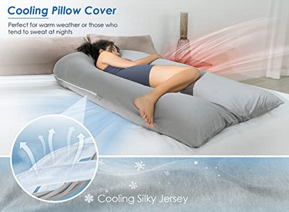 QUEEN ROSE 65 Inch Cooling U Shaped Pregnancy Pillow, Maternity Body Pillow - color: Grey Cooling