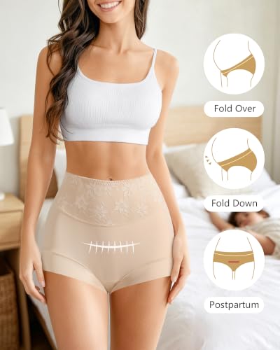Maternity Seamless Underwear High Waisted Postpartum Briefs Lace Full Coverage No Show Panties Soft Stretchy Briefs - color: Multicoloured B, size: Medium